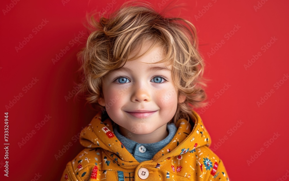 happy smiling caucasian kid portrait, professional studio background