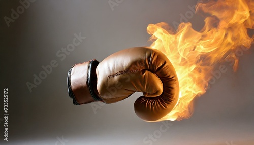 flaming boxing glove on neutral background, boxer fist on fire, abstract photo