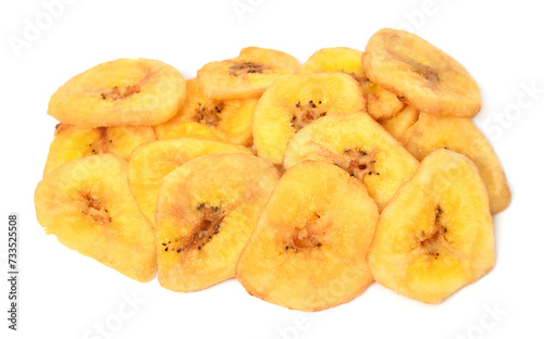 Banana chips dried fruits isolated on white background