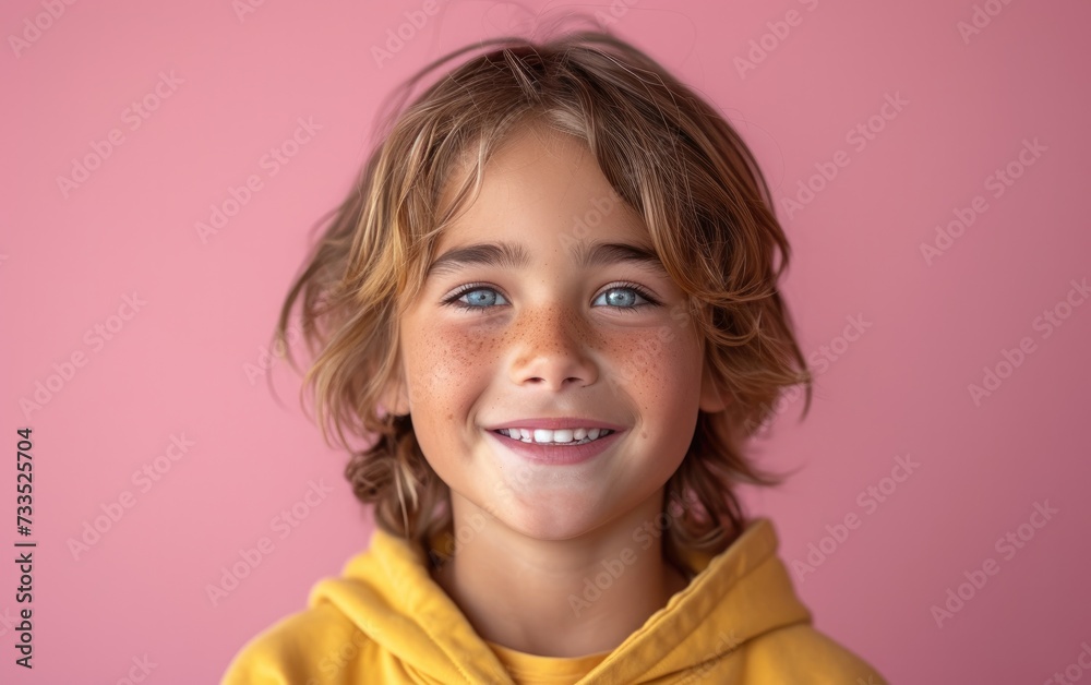 happy smiling caucasian kid portrait, professional studio background