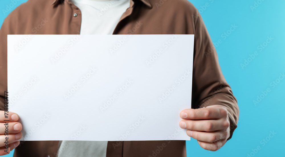 Businessman Presenting Blank Boards for Advertisement in Business Attire Businessman Presenting Blank Boards for Advertisement in Business Attire