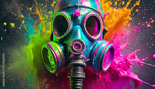 gas mask, colorful, explosion, paint, liquid, art, design, wallpaper photo