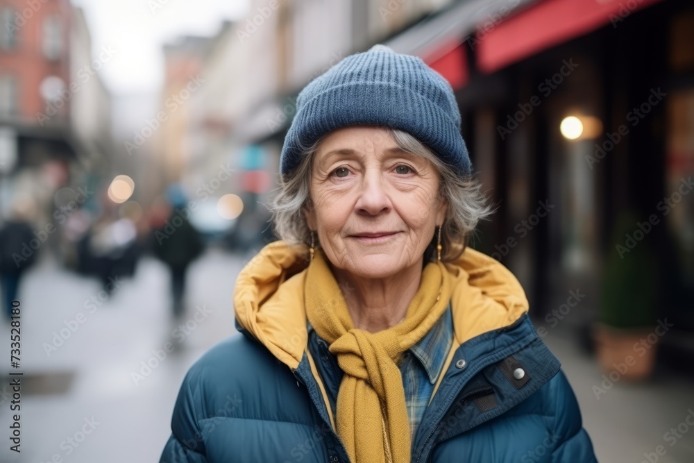 Portrait of an elderly woman in a hat on a city street Portrait of an elderly woman in a hat on a city street