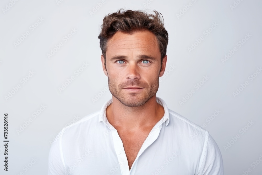Portrait of a handsome young man looking at camera while standing against grey background Portrait of a handsome young man looking at camera while standing against grey background