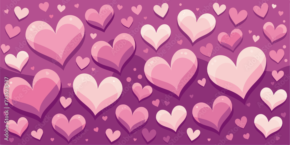 A Sea of Love Various Pink Hearts Floating on Purple Background a vector illustration