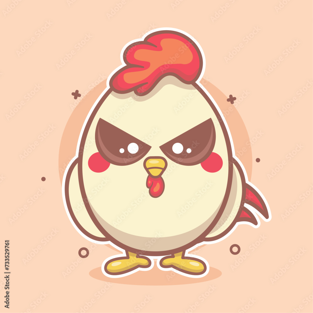 serious chicken animal character mascot with angry expression isolated cartoon