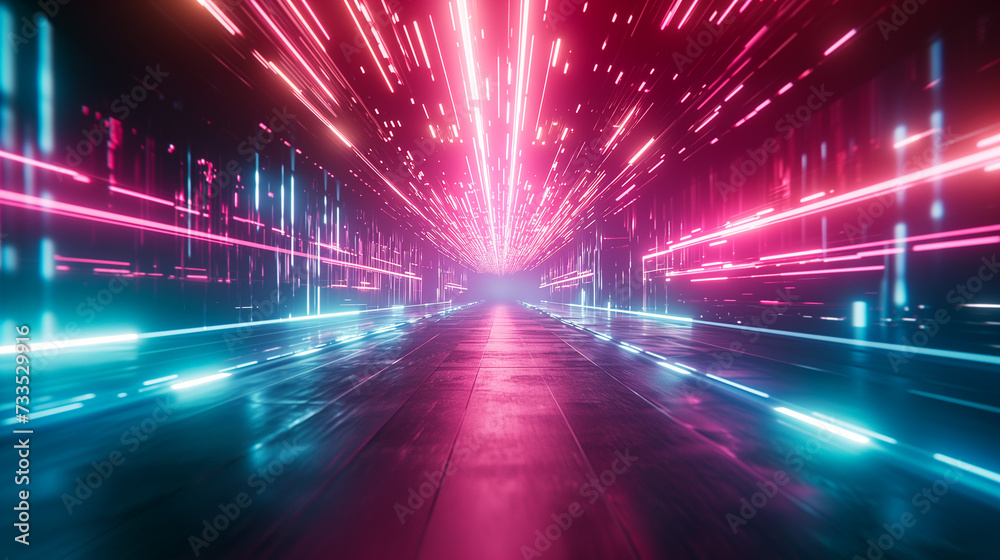 Empty background scene. Dark street, reflection of blue and pink neon light on wet pavement. Neon shapes. Rays of light in the dark, smoke. Abstract dark background. Empty background scene. Dark street, reflection of blue and pink neon light on wet pavement. Neon shapes. Rays of light in the dark, smoke. Abstract dark background.