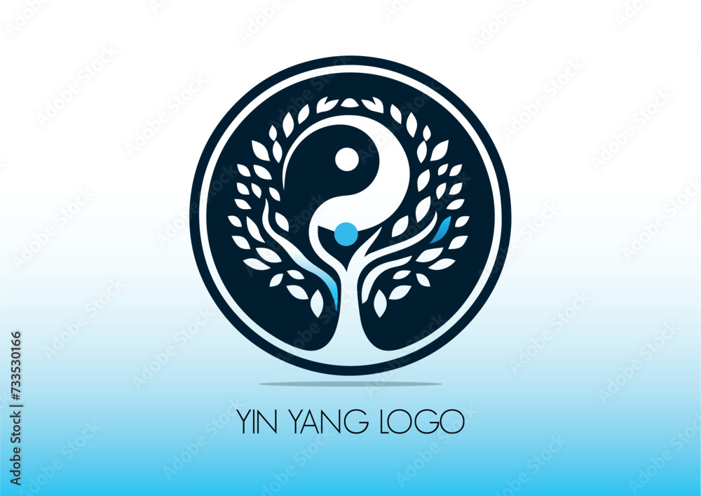 Obraz premium Delicate and elegant circular logo of a yin yang fused with the tree of life