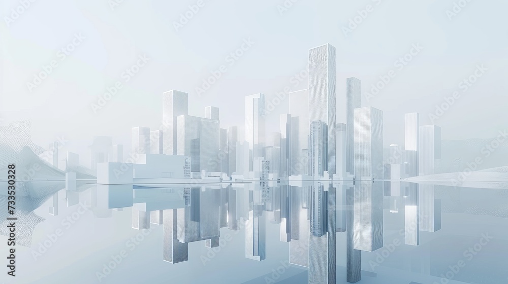 Cityscape city buildings reflec in lake.