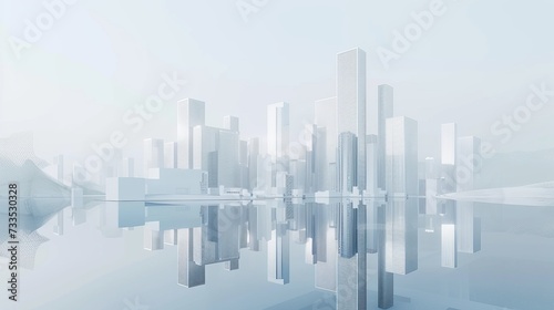 Cityscape city buildings reflec in lake.