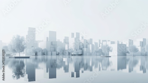 Cityscape city buildings reflec in lake. photo