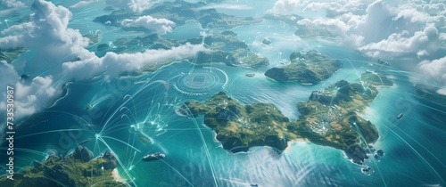 Aerial Photograph Showcasing Advanced Holographic Connections - Linking Islands through Global Communication Infrastructure photo