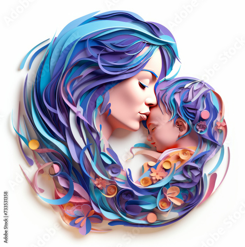Paper cut image of Mother and a child. Motherhood concept. Mother's love symbol. Paper art. photo