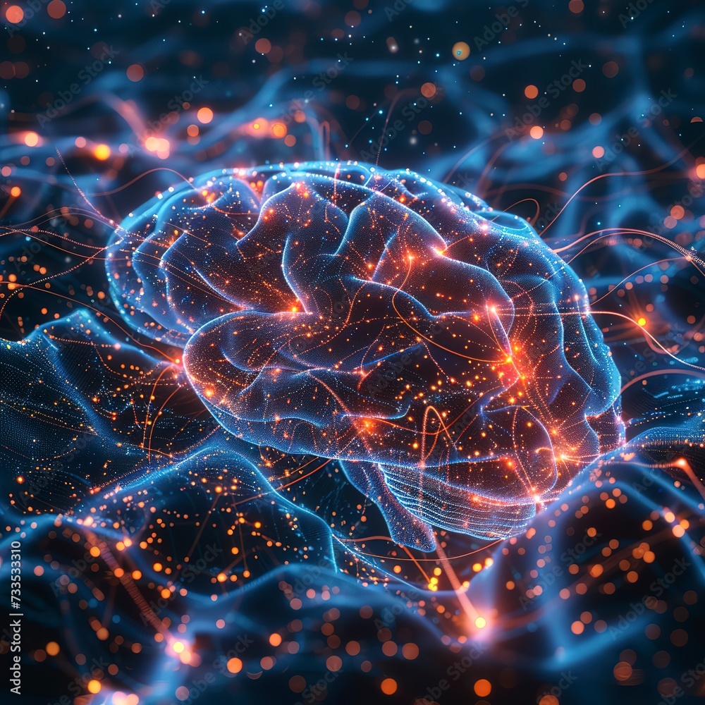 Futuristic AI brain logo, glowing neural networks intertwining, digital matrix background Futuristic AI brain logo, glowing neural networks intertwining, digital matrix background