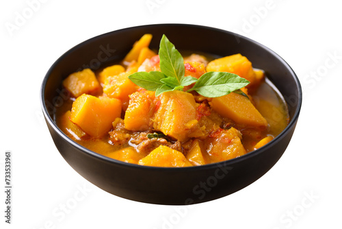 Thai spicy pumpkin soup with pork in bowl