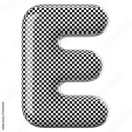 Checkered alphabet letter E font racing bubble 3d render