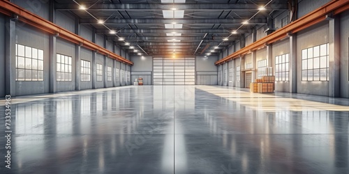 Future factory with polished concrete floor spacious display area for industrial products and a modern industrial background  Generative AI 