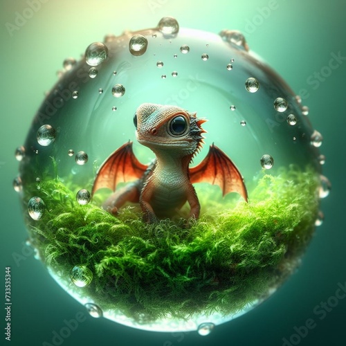 Generative ai  an animal  a very mini beby dragon  trapped in a bottle  very beautiful