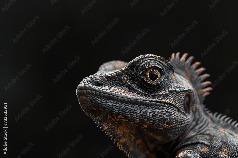 chamelion profile portrait on black background, highly detailed - generative ai chamelion profile portrait on black background, highly detailed - generative ai