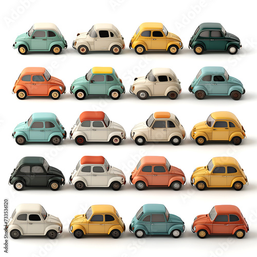 set of cartoon cars on white