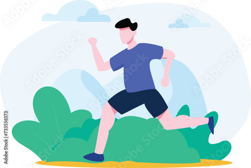 Man running flat illustration, Man jogging outside vector flat Illustration, Marathon man vector, Healthy flat illustration