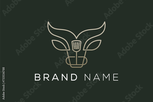 Steakhouse logo with bull steak bbq and grill Vector