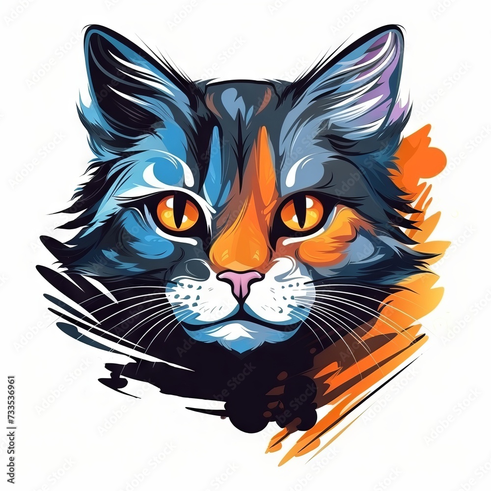 Artistic Cat - Flat Cartoon Logo Design Vector Illustration - Isolated on White Background Artistic Cat - Flat Cartoon Logo Design Vector Illustration - Isolated on White Background