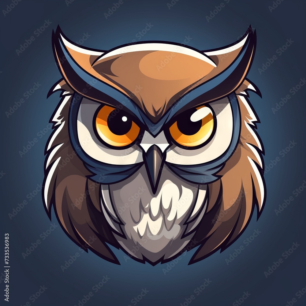 Owl - Flat Cartoon Logo Design Vector Illustration - Isolated on Blue Background