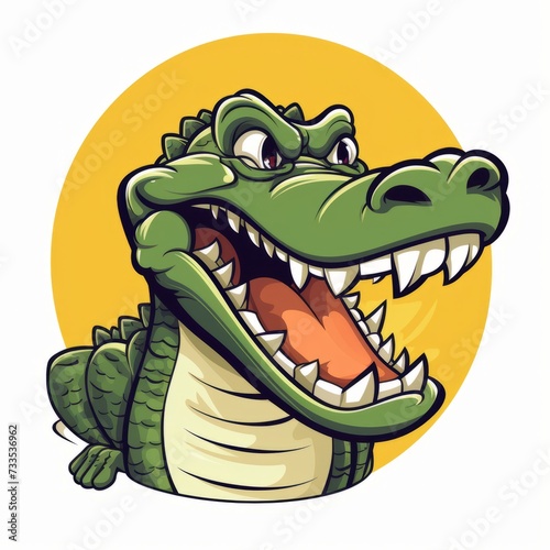 Crocodile   Alligator - Flat Cartoon Logo Design Vector Illustration - Isolated on White Background
