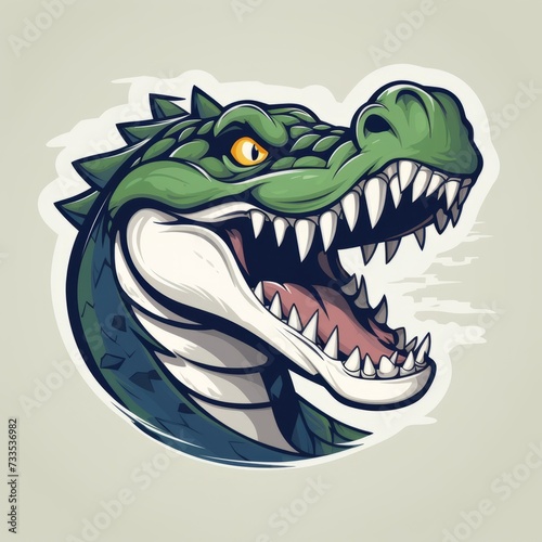 Crocodile / Alligator Head - Flat Cartoon Logo Design Vector Illustration - Isolated on Grey Background © Adames Art Studio