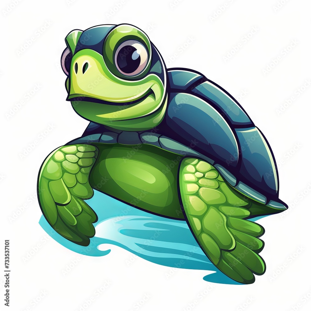 Fototapeta premium Cute Baby Turtle - Flat Cartoon Logo Design Vector Illustration - Isolated on White Background