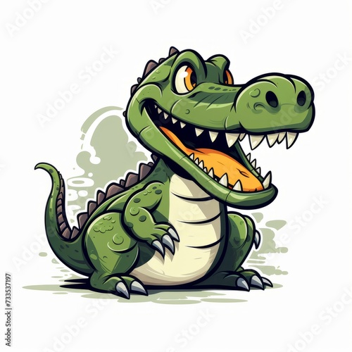 Crocodile - Flat Cartoon Logo Design Vector Illustration - Isolated on White Background
