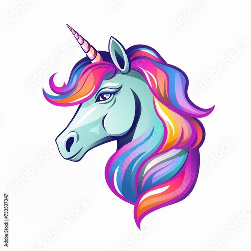 Colorful Fantasy Unicorn - Flat Cartoon Logo Design Vector Illustration - Isolated on White Background