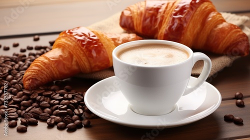 French Indulgence  Croissant   Coffee on White Background Crafted by Generative AI