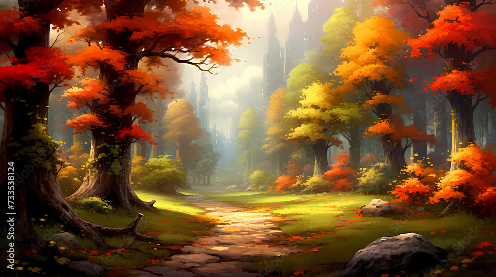 Fototapeta premium Forest background, vibrant trees