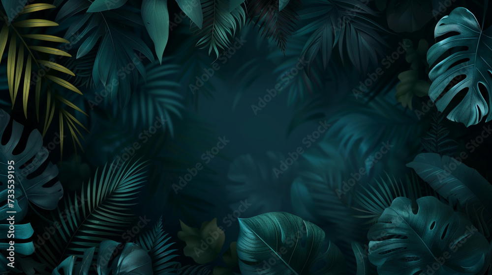 Fototapeta premium Lush Tropical Paradise: Monstera and Palm Leaves Mingle with Coconut, Fern, and Banana in a Stunning Natural Backdrop