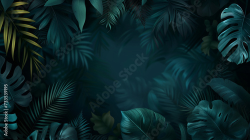 Lush Tropical Paradise: Monstera and Palm Leaves Mingle with Coconut, Fern, and Banana in a Stunning Natural Backdrop © Tharshan