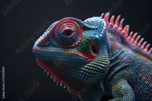 chamelion profile portrait on black background, highly detailed - generative ai