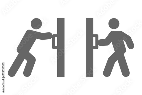 vector set of pull and push, open doors, pull and push signs on doors photo