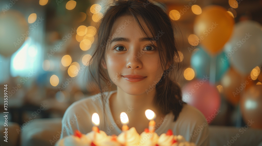 誕生日パーティーをする女性 誕生日パーティーをする女性