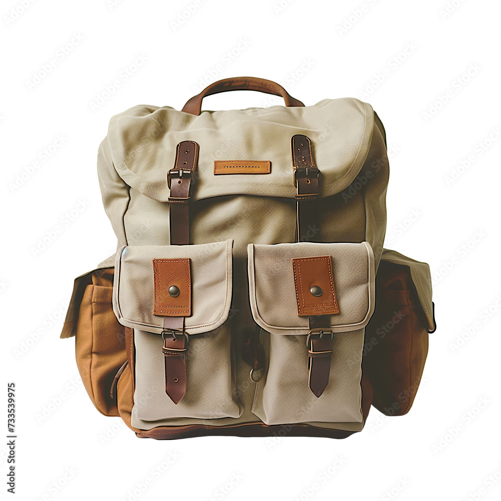 tourist beige backpack on a transparent background