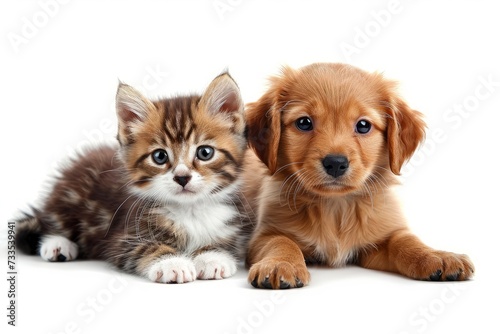 Cute small kitten and puppy on a white backdrop, Generative AI  © Image Spectrum