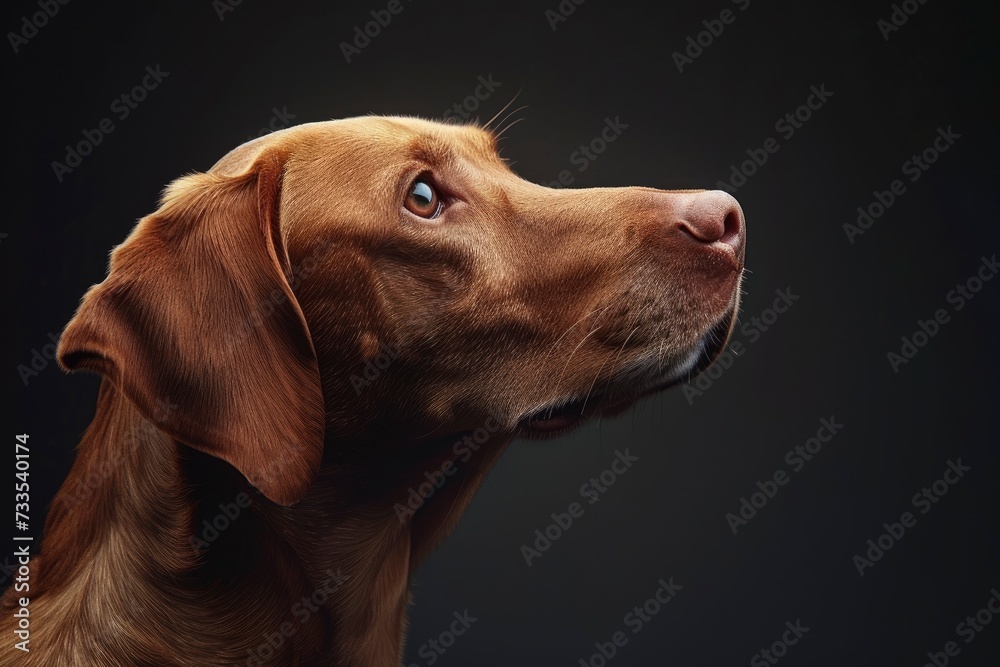 Dog profile portrait on black background - generative ai Dog profile portrait on black background - generative ai