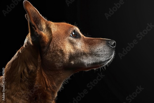 Dog profile portrait on black background - generative ai