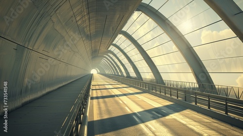 Highway bridge moving fast by the sun sky.