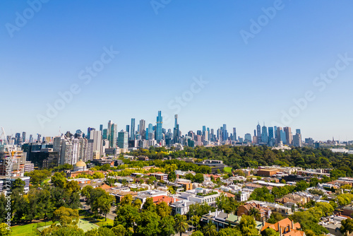 An aerial view of the Melbourne CBD on a sunny morning.  © south west images