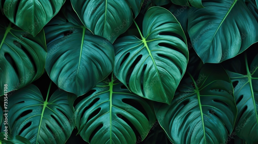 Background and beautiful green leaves of monstera.