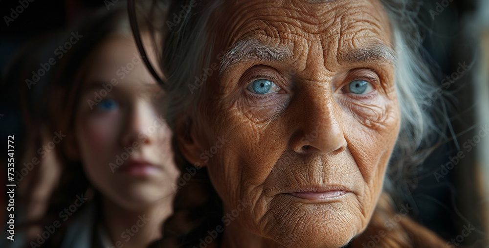 the passage of time through images of people aging gracefully, from childhood innocence to the wisdom of old age High-resolution photograph clean sharp focus, digital photograph
