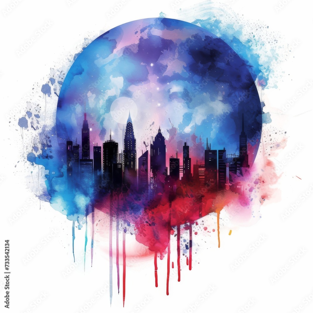Obraz premium A colorful painting of a city in watercolor design.