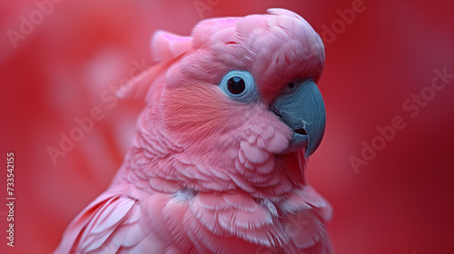 Photo of a pink bird, pink cockatoo, with pink background, cool light source. © Micro2ndDesigns